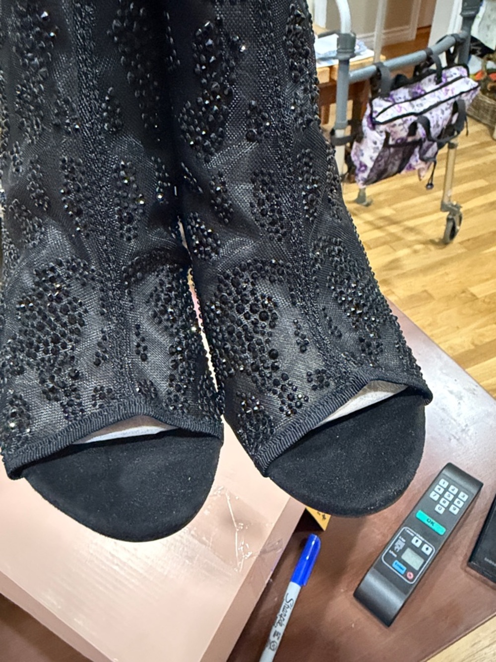 Thalia Sodi Black Beaded Open-Toe Booties (54)